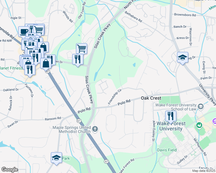 map of restaurants, bars, coffee shops, grocery stores, and more near Taylor Ridge Road in Winston-Salem