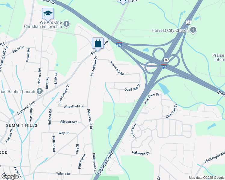 map of restaurants, bars, coffee shops, grocery stores, and more near 2718 Quail Oak Drive in Greensboro