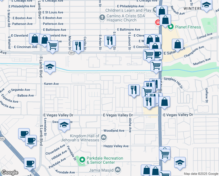 map of restaurants, bars, coffee shops, grocery stores, and more near 2722 Alicialynn Way in Las Vegas