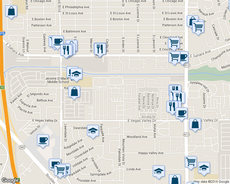 map of restaurants, bars, coffee shops, grocery stores, and more near 2763 Sidewinder Lane in Las Vegas