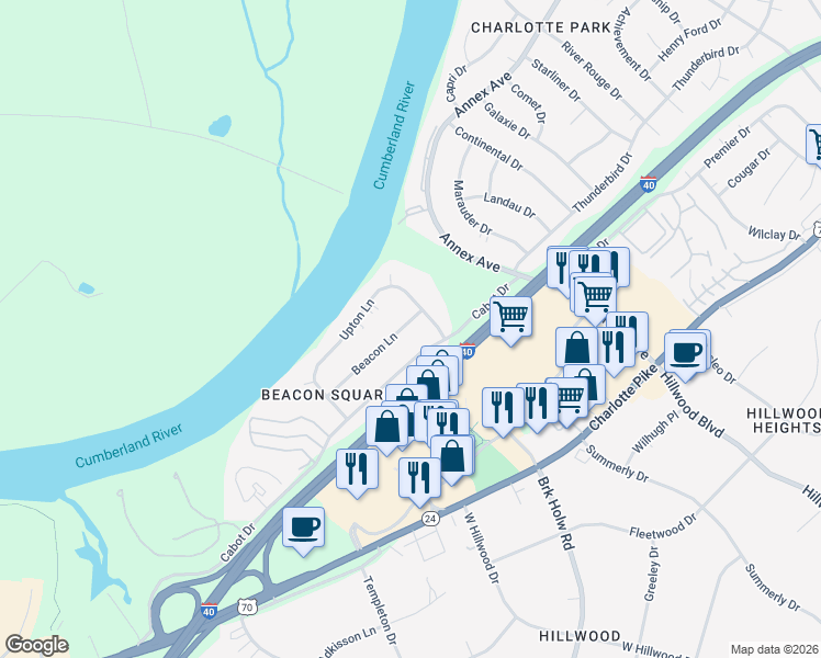 map of restaurants, bars, coffee shops, grocery stores, and more near in Nashville