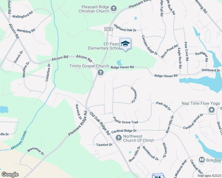 map of restaurants, bars, coffee shops, grocery stores, and more near 7311 Poplar Grove Trail in Greensboro