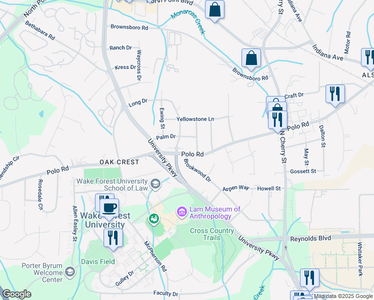 map of restaurants, bars, coffee shops, grocery stores, and more near 825 Polo Road in Winston-Salem