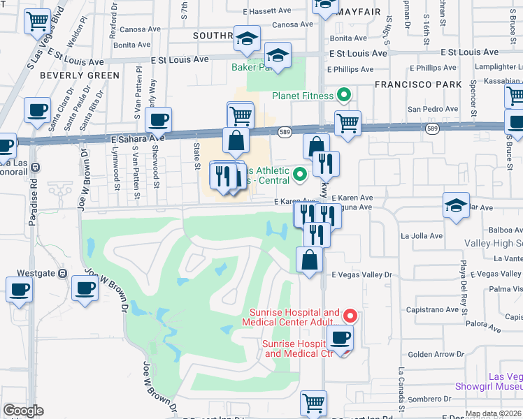map of restaurants, bars, coffee shops, grocery stores, and more near 1060 Tam O Shanter in Las Vegas