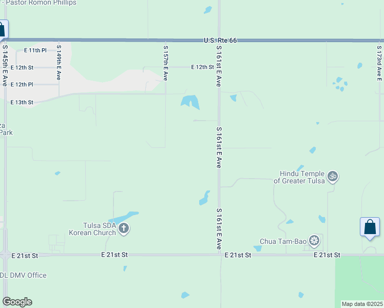 map of restaurants, bars, coffee shops, grocery stores, and more near 1516 South 161st East Avenue in Tulsa