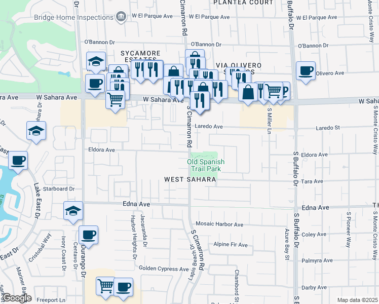 map of restaurants, bars, coffee shops, grocery stores, and more near South Cimarron Road in Las Vegas