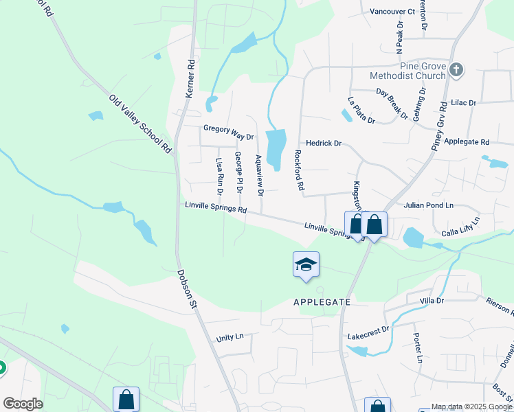 map of restaurants, bars, coffee shops, grocery stores, and more near 302 Linville Springs Road in Kernersville