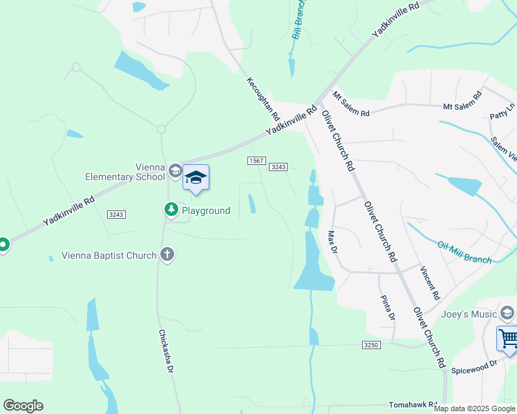 map of restaurants, bars, coffee shops, grocery stores, and more near 2565 Lake Forest Drive in Winston-Salem