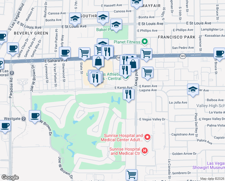 map of restaurants, bars, coffee shops, grocery stores, and more near 1060 Tam O Shanter in Las Vegas