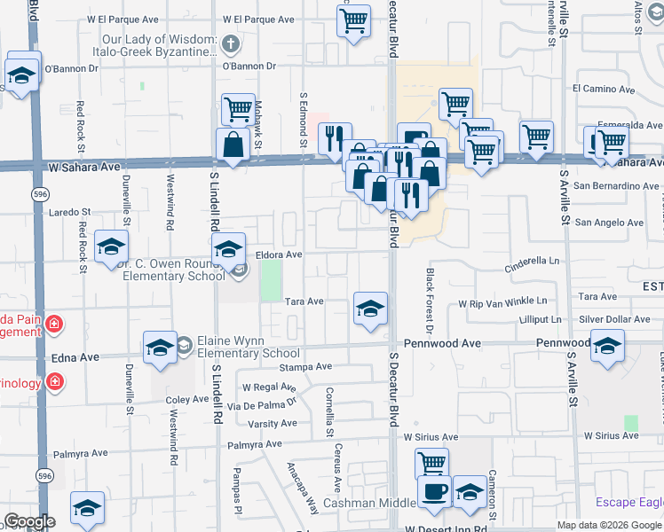 map of restaurants, bars, coffee shops, grocery stores, and more near 6628 Coastal Breeze Court in Las Vegas