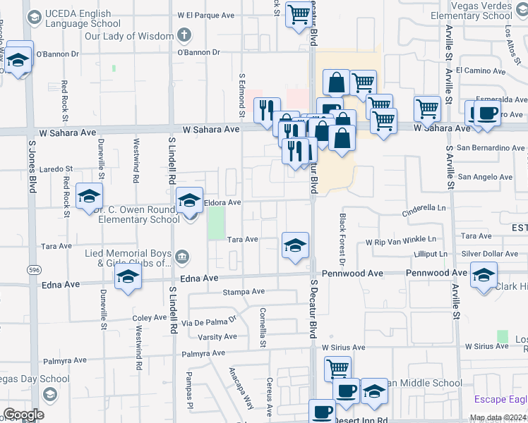 map of restaurants, bars, coffee shops, grocery stores, and more near 6628 Coastal Breeze Court in Las Vegas