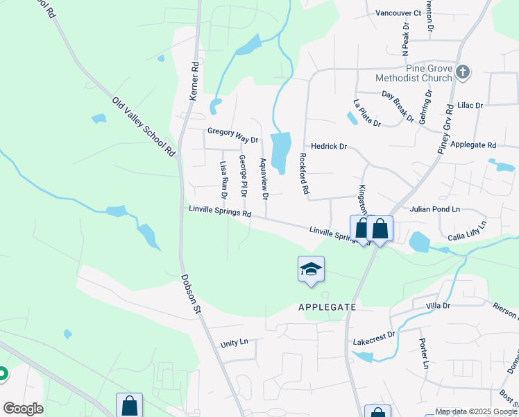map of restaurants, bars, coffee shops, grocery stores, and more near 302 Linville Springs Road in Kernersville
