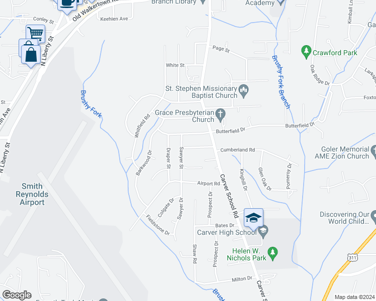 map of restaurants, bars, coffee shops, grocery stores, and more near 3120 Flanders Drive in Winston-Salem