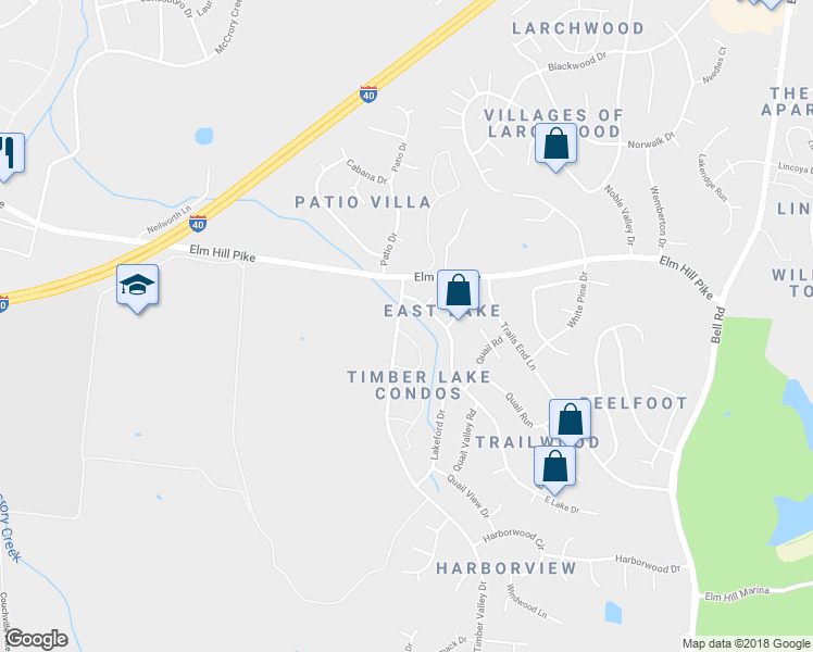 map of restaurants, bars, coffee shops, grocery stores, and more near 108 North Timber Drive in Nashville