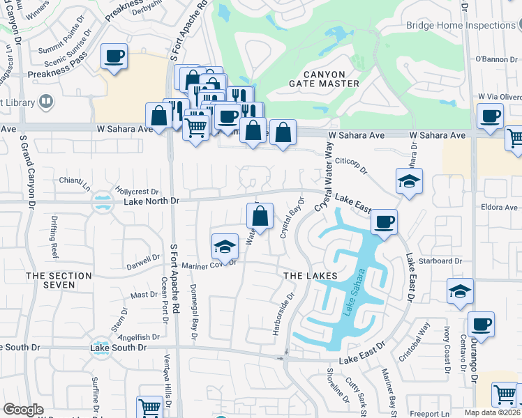 map of restaurants, bars, coffee shops, grocery stores, and more near 2801 Crystal Cove Drive in Las Vegas