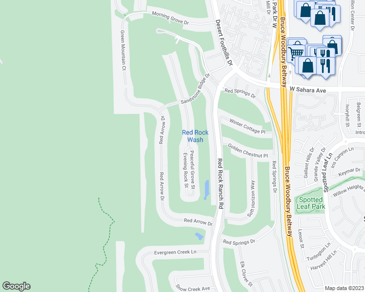 map of restaurants, bars, coffee shops, grocery stores, and more near 2735 Grassy Spring Place in Las Vegas