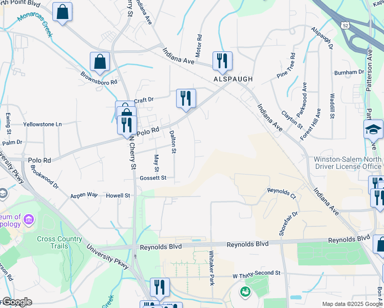 map of restaurants, bars, coffee shops, grocery stores, and more near 4026 Reich Street in Winston-Salem