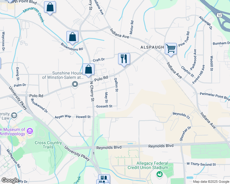 map of restaurants, bars, coffee shops, grocery stores, and more near 4026 Dalton Street in Winston-Salem