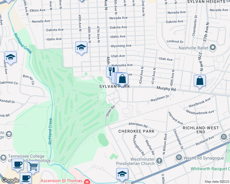 map of restaurants, bars, coffee shops, grocery stores, and more near 4502 Murphy Road in Nashville