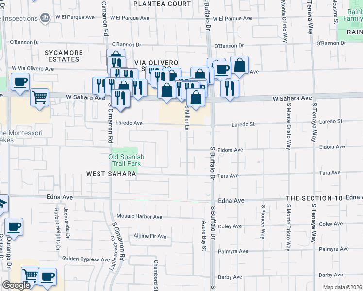 map of restaurants, bars, coffee shops, grocery stores, and more near 2631 Creekview Court in Las Vegas