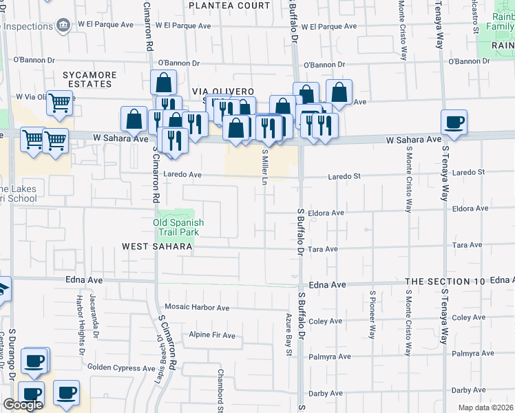 map of restaurants, bars, coffee shops, grocery stores, and more near 2631 Creekview Court in Las Vegas