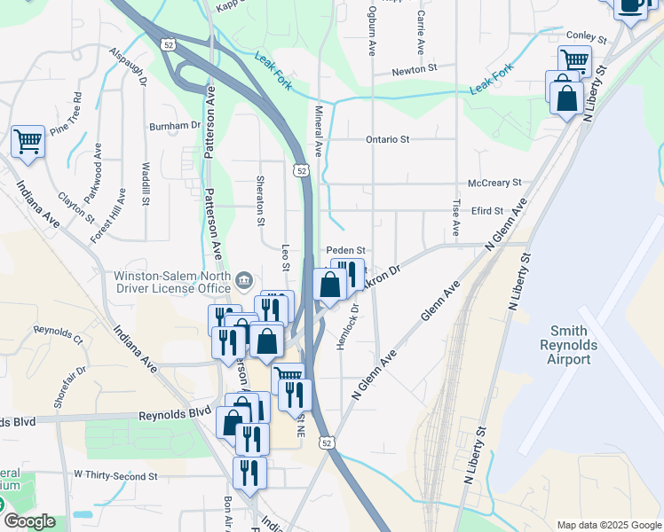 map of restaurants, bars, coffee shops, grocery stores, and more near 515 Mentor Street in Winston-Salem