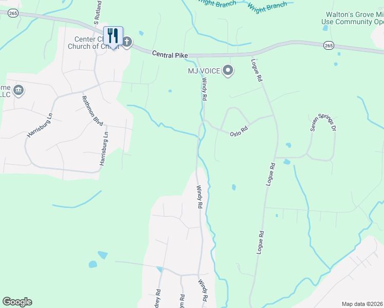 map of restaurants, bars, coffee shops, grocery stores, and more near 583 Windy Road in Mt. Juliet