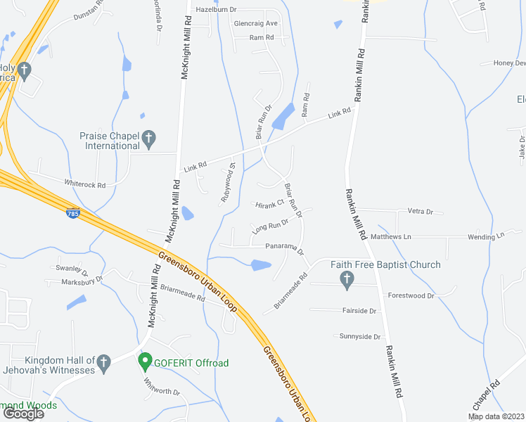 map of restaurants, bars, coffee shops, grocery stores, and more near 3510 Hirank Court in Greensboro