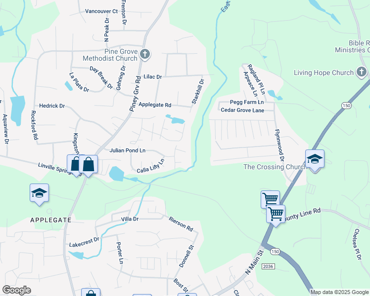 map of restaurants, bars, coffee shops, grocery stores, and more near 317 Tanner Court in Kernersville