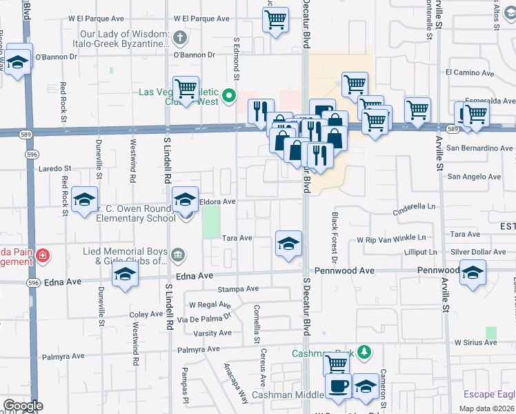 map of restaurants, bars, coffee shops, grocery stores, and more near 6628 Coastal Breeze Court in Las Vegas