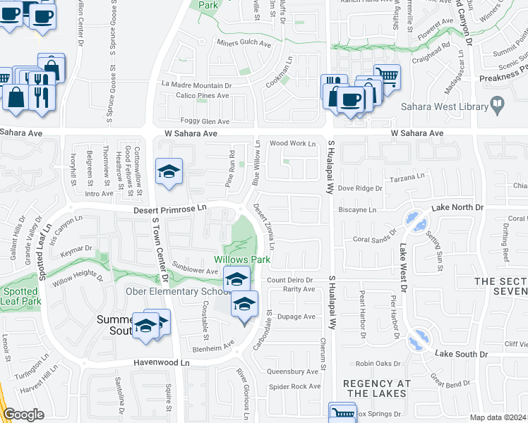 map of restaurants, bars, coffee shops, grocery stores, and more near 2794 Desert Zinnia Lane in Las Vegas