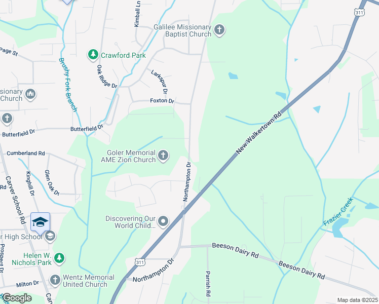 map of restaurants, bars, coffee shops, grocery stores, and more near 3915 Northampton Drive in Winston-Salem