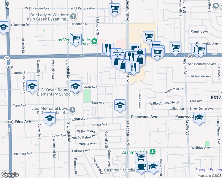 map of restaurants, bars, coffee shops, grocery stores, and more near 6628 Coastal Breeze Court in Las Vegas