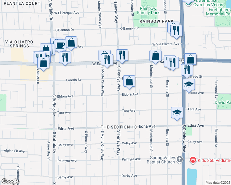map of restaurants, bars, coffee shops, grocery stores, and more near 2665 South Tenaya Way in Las Vegas