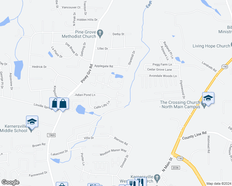map of restaurants, bars, coffee shops, grocery stores, and more near 871 Burke Hollow Road in Kernersville