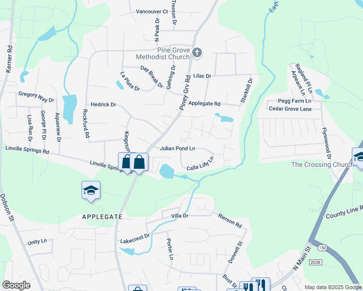 map of restaurants, bars, coffee shops, grocery stores, and more near 131 Julian Pond Lane in Kernersville