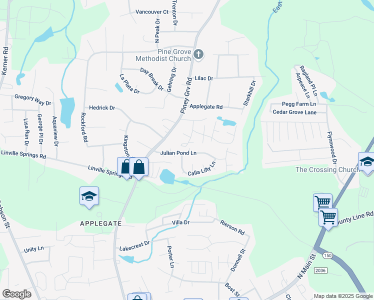 map of restaurants, bars, coffee shops, grocery stores, and more near 139 Julian Pond Lane in Kernersville