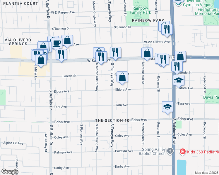 map of restaurants, bars, coffee shops, grocery stores, and more near 2665 South Tenaya Way in Las Vegas