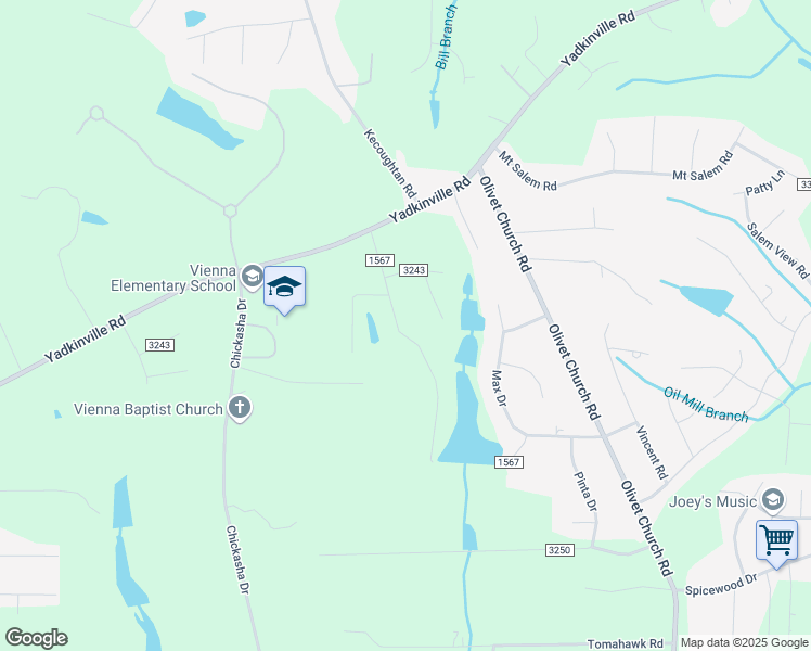 map of restaurants, bars, coffee shops, grocery stores, and more near 2557 Lake Forest Drive in Winston-Salem