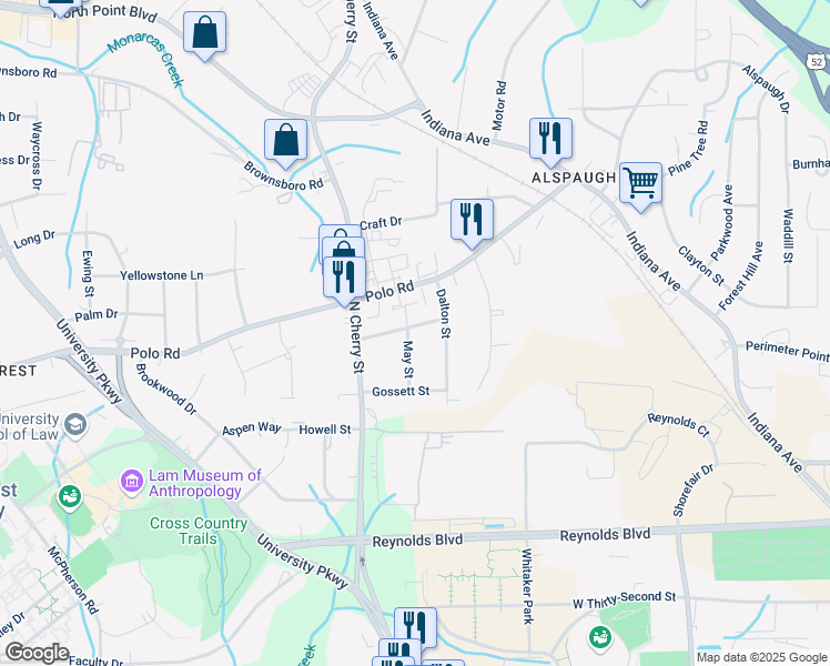 map of restaurants, bars, coffee shops, grocery stores, and more near 4029 May Street in Winston-Salem