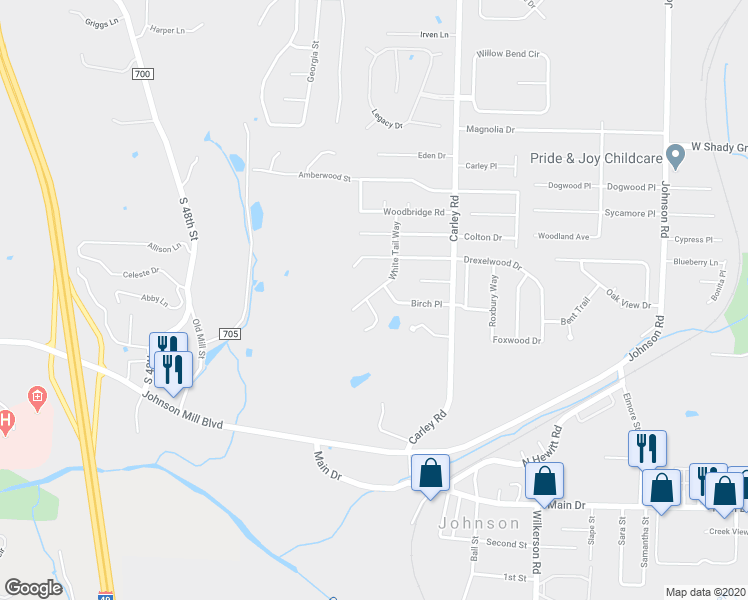 map of restaurants, bars, coffee shops, grocery stores, and more near 3230 Dogwood View in Springdale
