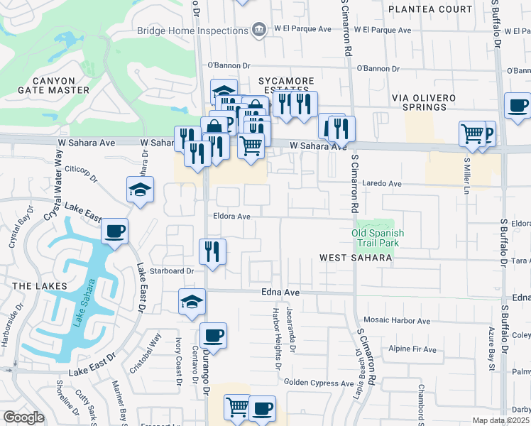 map of restaurants, bars, coffee shops, grocery stores, and more near 8410 Eldora Street in Las Vegas