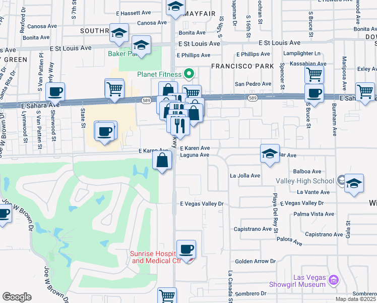 map of restaurants, bars, coffee shops, grocery stores, and more near 1282 Laguna Avenue in Las Vegas