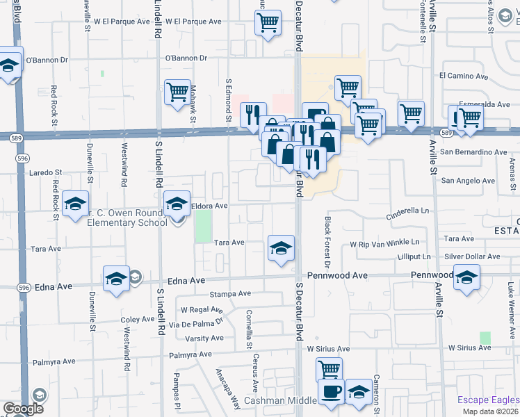 map of restaurants, bars, coffee shops, grocery stores, and more near 6628 Coastal Breeze Court in Las Vegas