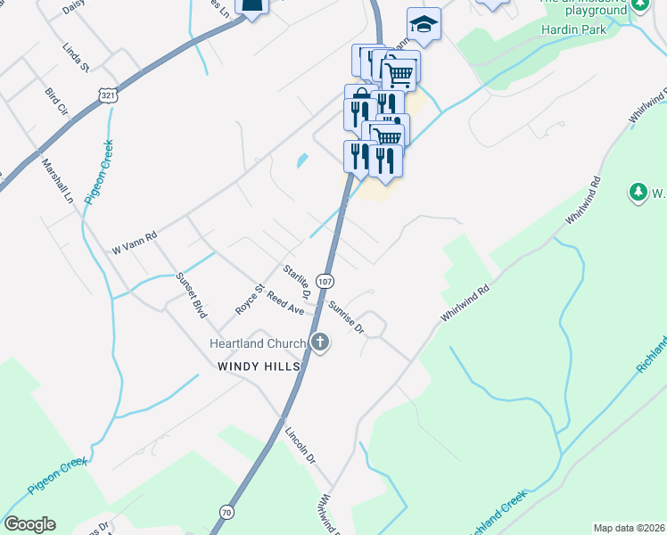 map of restaurants, bars, coffee shops, grocery stores, and more near 810 Asheville Highway in Greeneville