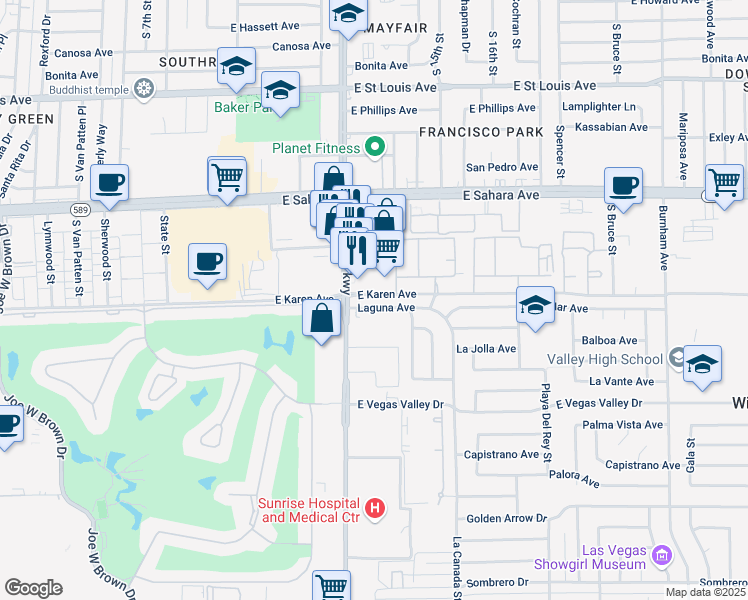 map of restaurants, bars, coffee shops, grocery stores, and more near 1282 Laguna Avenue in Las Vegas