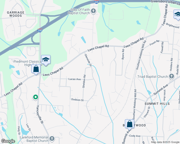 map of restaurants, bars, coffee shops, grocery stores, and more near 2111 Glenside Drive in Greensboro