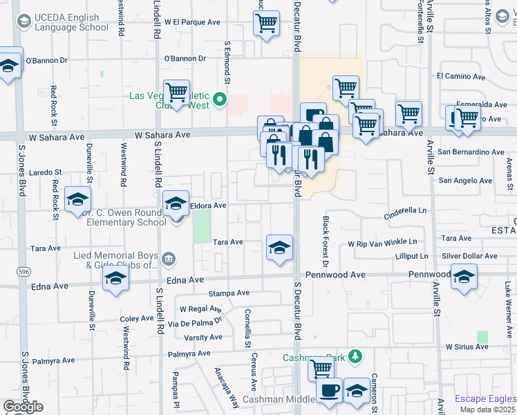 map of restaurants, bars, coffee shops, grocery stores, and more near 5063 Eldora Avenue in Las Vegas