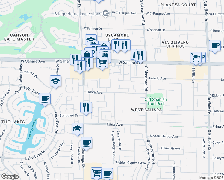 map of restaurants, bars, coffee shops, grocery stores, and more near 8410 Eldora Avenue in Las Vegas