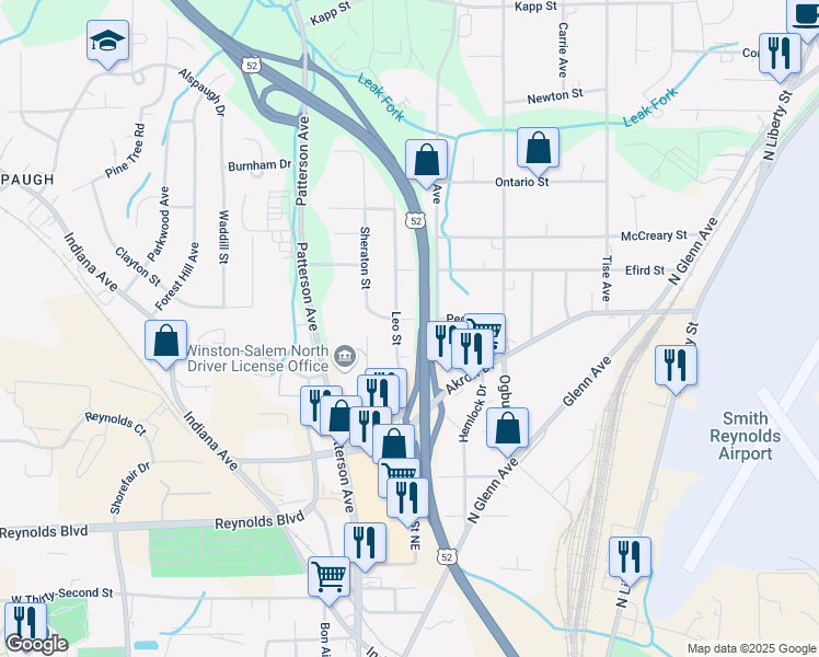 map of restaurants, bars, coffee shops, grocery stores, and more near 415 Peden Street in Winston-Salem